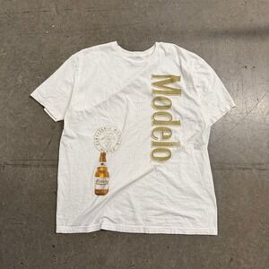 Modelo Especial Cerveza Graphic T-Shirt Mens XL White Gold Beer Promo Tee